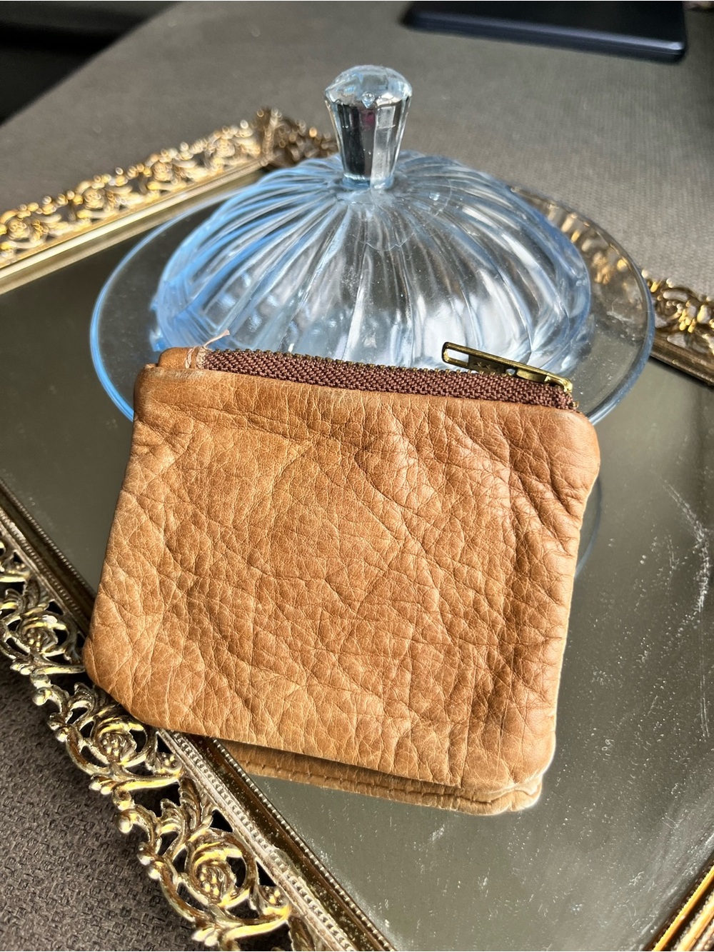 Vintage Classic Small Leather Coin Pouch in Tan